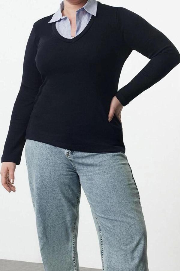 Stil Kadın Süprem Bluz Regular Örme Regular Kalıp Büyük Beden - Image 1