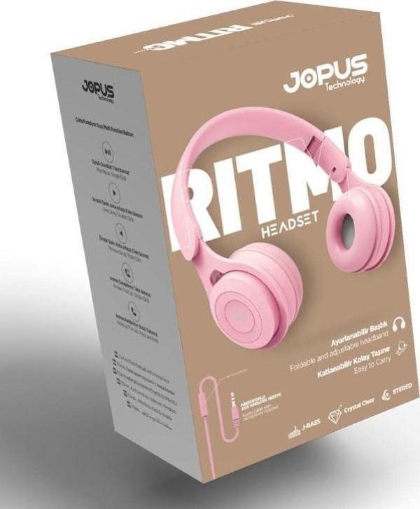 Jopus Ritmo Kulak Üstü Kablolu Kulaklık Katlanabilir JS-80 (Pembe) - Image 1