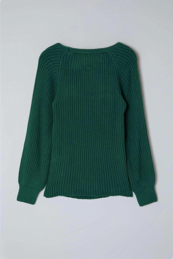 Stil Modern Kadın Regular Reglan Kol Kalp Yaka Büyük Beden Fitilli Triko Kazak - Image 1