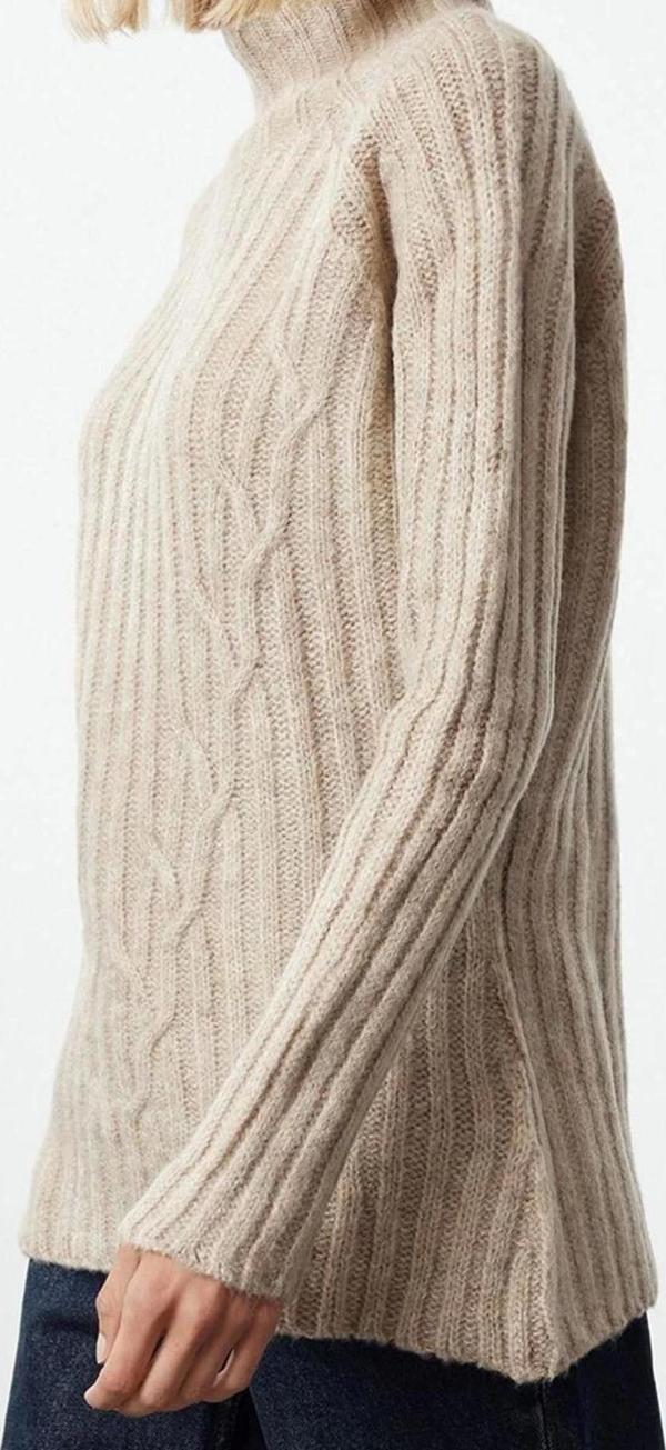 Stil Modern Kadın Regular Reglan Kol Dik Yaka Yumuşak Dokulu Örgü Detaylı Dikişsiz Triko Kazak - Image 1