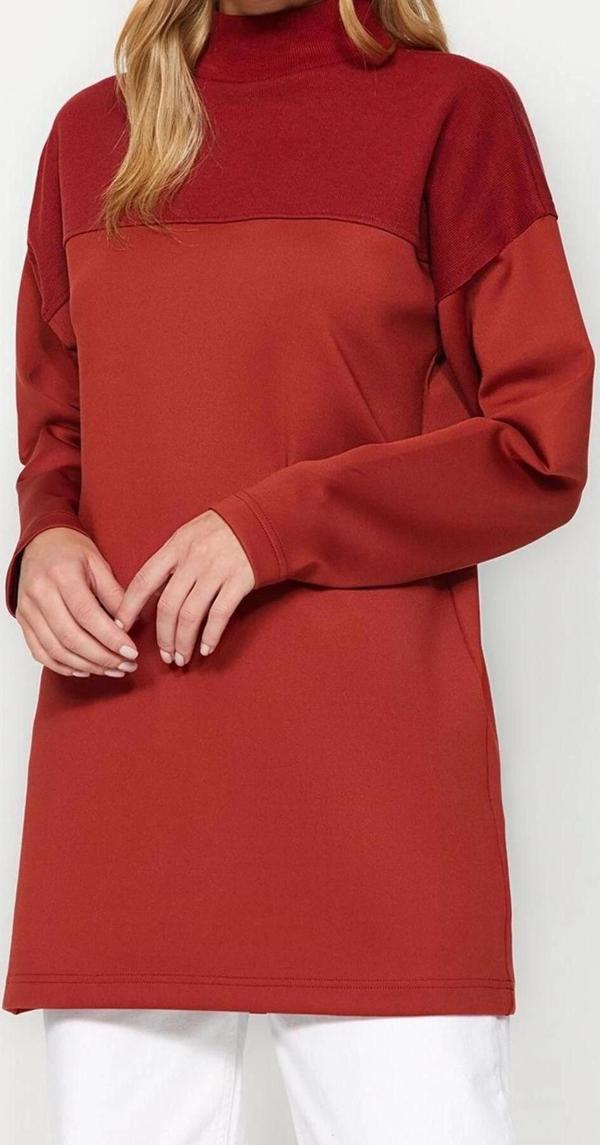 Tesettür Tarz Regular Dik Yaka Standart Kol Regular Örme Sweatshirt Tunik - Image 1