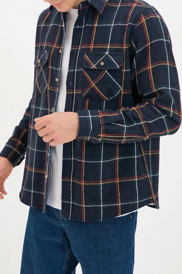 Moda Erkek Gömlek Yaka Ekose Günlük Regular Fit Uzun Kollu Çift Cepli Kışlık Oduncu Kareli Gömlek - Image 1