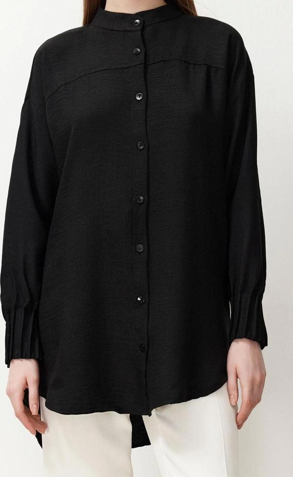 Moda Kadın Tesettür Hakim Yaka Düz Desen Günlük Keten Aerobin Oversize Dokuma Gömlek - Image 1