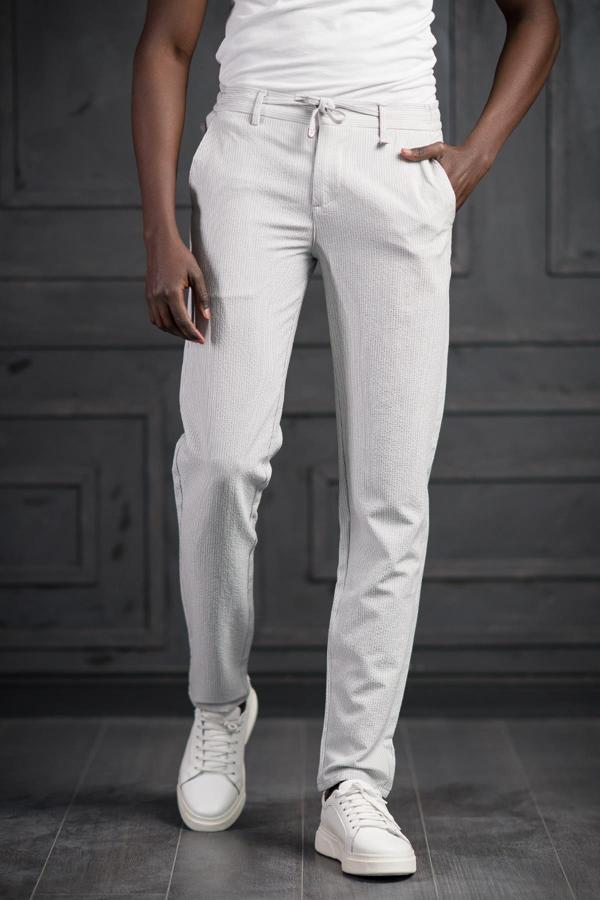 Slimfit Beli Lastikli Ve İplikli Likralı Çizgili Jogger Pantolon  - Image 1