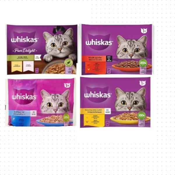Whiskas Tavuklu,Somonlu,Sığır Etli,Ton Balıklı Karışık Yaş Mama 4X85 Gr 16 Paket - Image 1