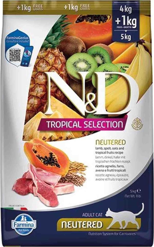 N&D Nd Tropical Selection Kuzu Etli Kısırlaştırılmış Kedi Maması 4Kg +1Kg Hediyeli - Image 1