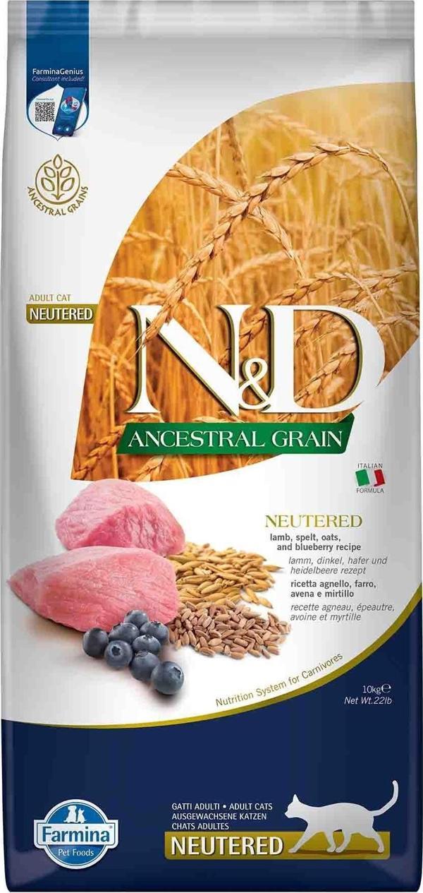N&D Nd Ancestral Grain Düşük Tahıllı Kuzu Eti Ve Yaban Mersinli Kısırlaştırılmış Kedi Maması 10Kg - Image 1