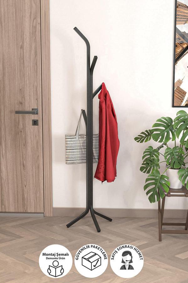 Bofigo Metal Elbise Askılığı Portmanto Askılık Siyah - Image 1