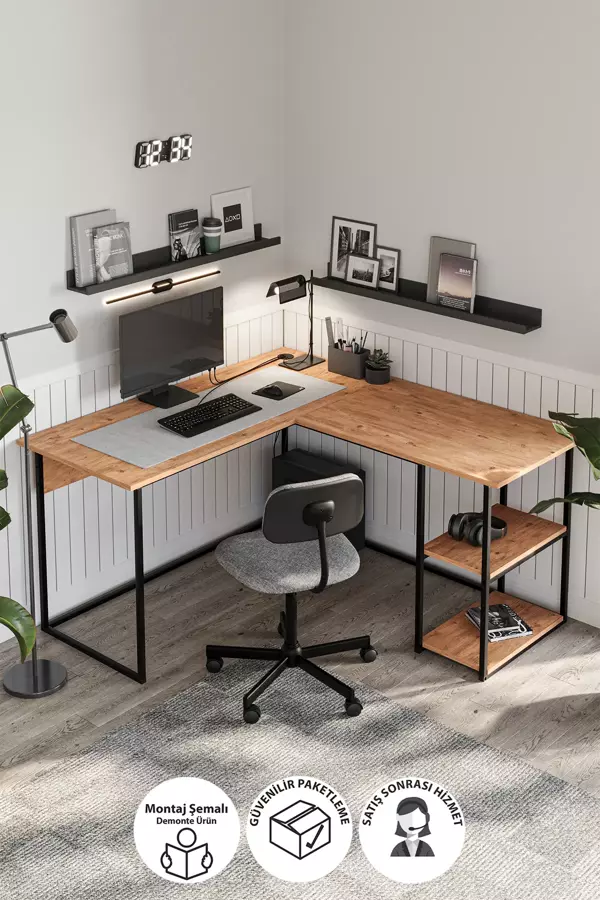 Bofigo Çalışma Masası Ofis Masası Köşe Masa Bilgisayar Masası Odin Çam - Image 1