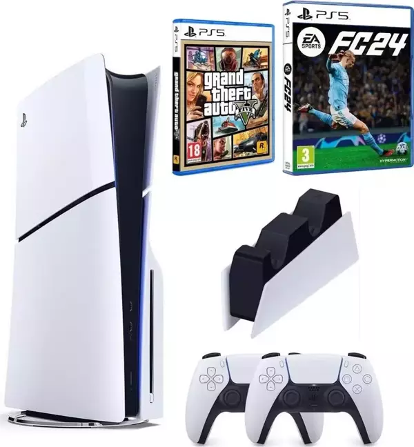 Sony Playstation 5 Slim CD Edition + 2. Dualsense Ps5 Kol + Sarj Istasyonu + Fifa Fc 24 + Gta 5 - Image 1