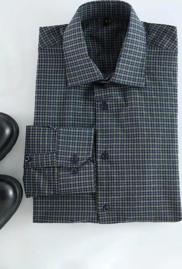 Şık Ekose Kareli Desen Gömlek Yaka Regular Fit Kolay Ütülenebilir Erkek Ekose Smart Gömlek - Image 1