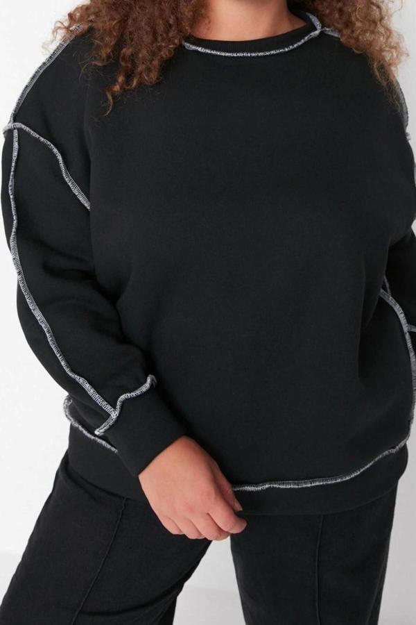 Büyük Beden Bisiklet Yaka Düşük Kol Karyoka Dikişli Kalın Şardonlu Örme Sweatshirt - Image 1