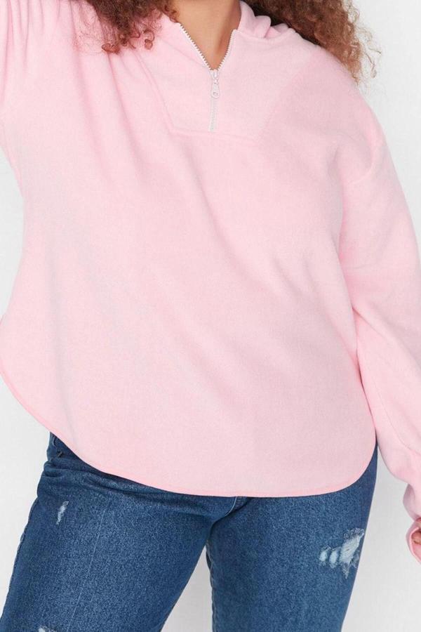 Büyük Beden Tarz Oversize Kapüşonlu Düşük Kol Regular Kalın Polar Örme Sweatshirt - Image 1