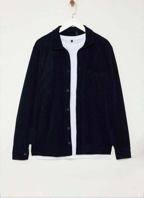 Şık Dokulu Desen Gömlek Yaka Regular Normal Kesim Fitilli Sıcak Tutan Polar Erkek Gömlek - Image 1