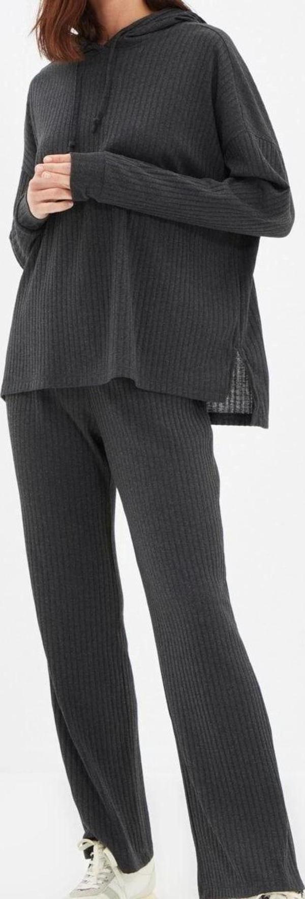 Tarz Rahat Uzun Kollu Boru Paça Fitilli Pamuklu Örme Pijama Takımı - Image 1