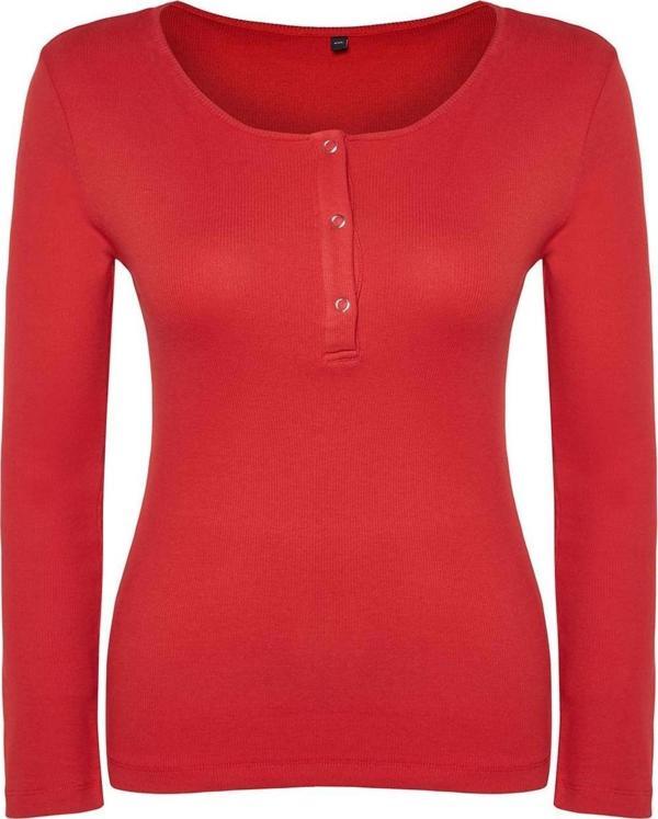 Moda Büyük Beden Havuz Yaka Örme Regular Düz Desen Casual Günlük Crop Uzun Kol Bluz - Image 1