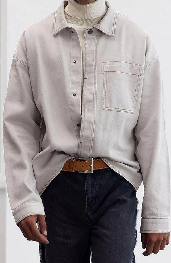Şık Düz Desen Gömlek Yaka Limited Edition Oversize Fit Gabardin Gömlek Ceket - Image 1
