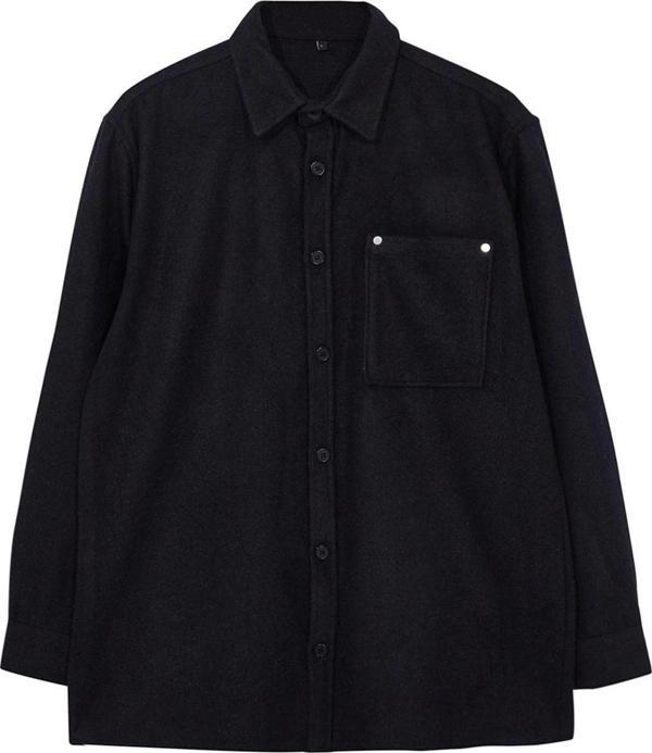 Şık Düz Desen Gömlek Yaka Oversize Fit Kaşe Kışlık Dokulu Gömlek - Image 1