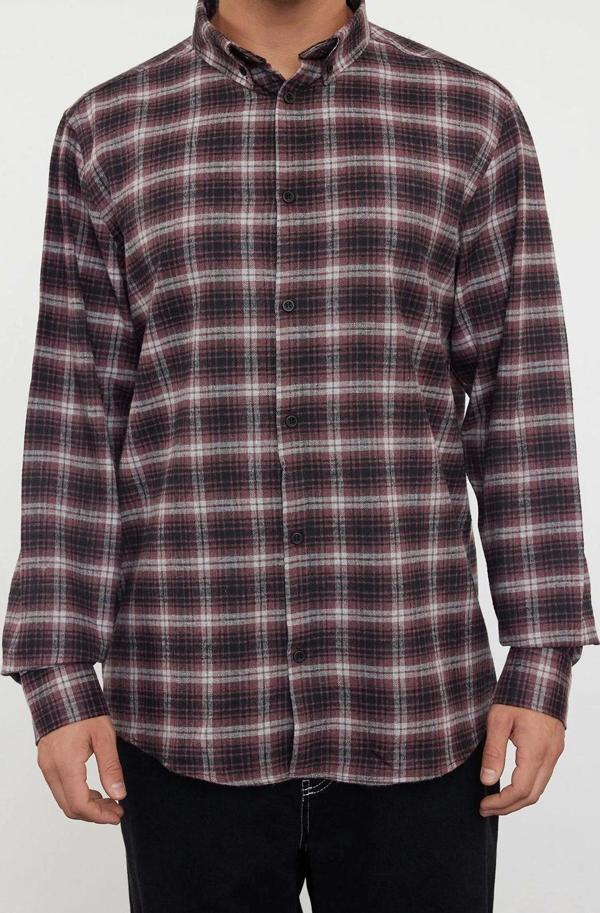 Şık Ekose Kareli Desen Düğmeli Yaka Regular Fit Ekose Desenli Unisex Oduncu Flanel Gömlek - Image 1