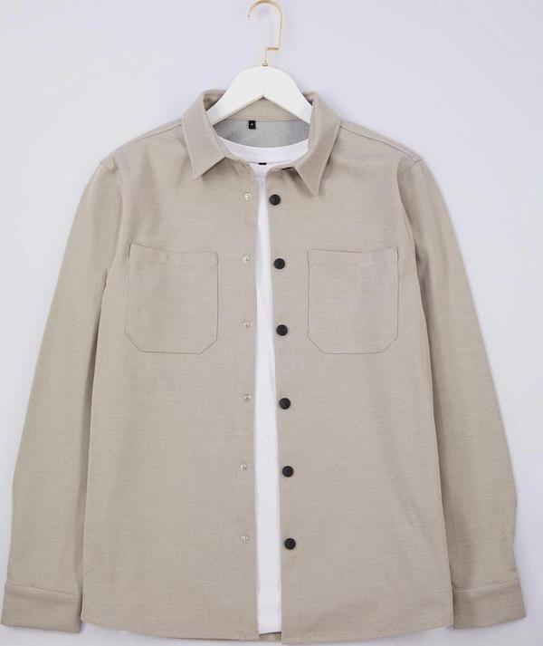 Şık Dokulu Desen Gömlek Yaka Regular Fit Örme Rahat Kışlık Dokulu Ceket Gömlek - Image 1