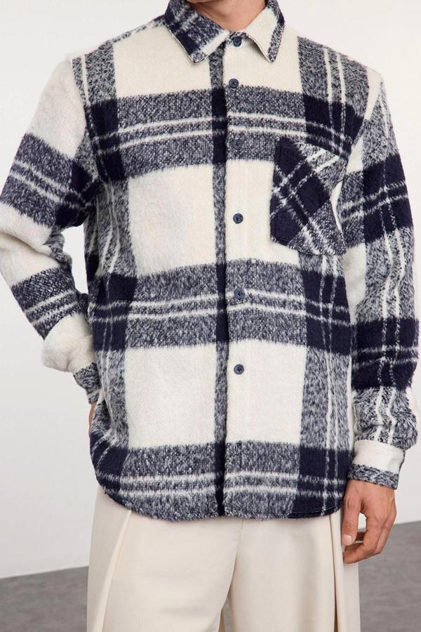 Şık Ekose Kareli Desen Gömlek Yaka Unisex Oversize Fit Kışlık Kareli Oduncu Gömlek Ceket - Image 1