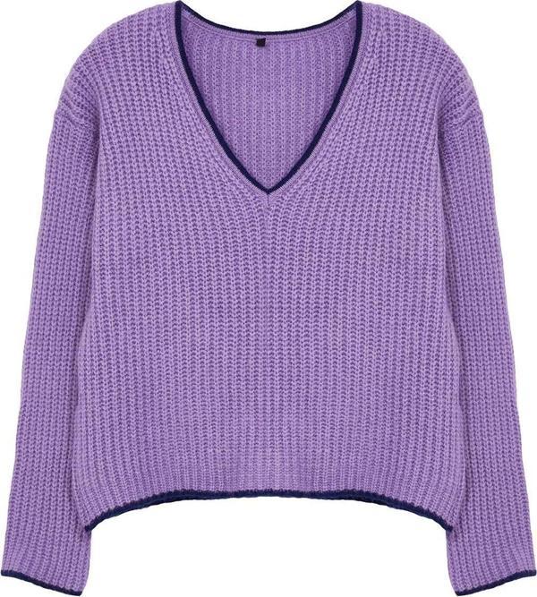 Stil Modern Kadın Regular Standart Kol V Yaka Yumuşak Dokulu Geniş Kalıp Triko Kazak - Image 1