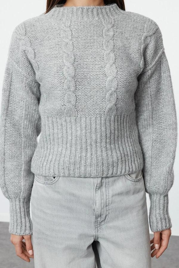 Stil Modern Kadın Crop Standart Kol Dik Yaka Saç Örgü Bisiklet Yaka Triko Kazak - Image 1