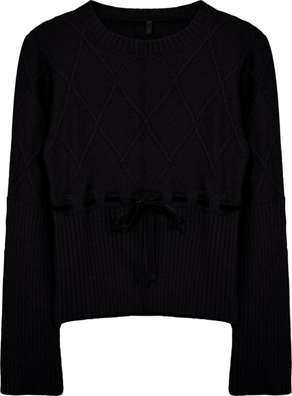 Stil Modern Kadın Regular Standart Kol Bisiklet Yaka Kurdeleli Detaylı Triko Kazak - Image 1