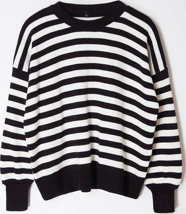 Stil Modern Kadın Regular Standart Kol Bisiklet Yaka Basic Çizgili Sweatshirt Görünümlü Triko Kazak - Image 1