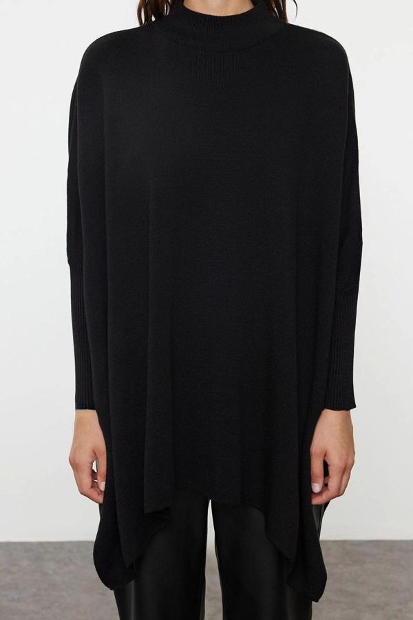 Stil Modern Kadın Regular Standart Kol Bisiklet Yaka Geniş Kalıp Dik Yaka Triko Kazak - Image 1