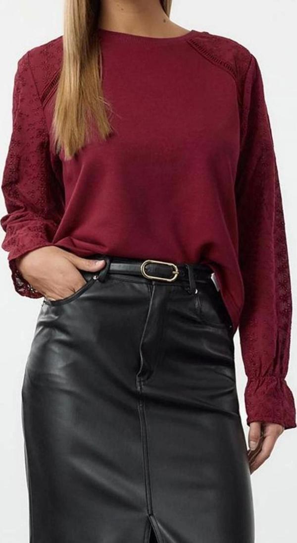 Regular Bisiklet Yaka Reglan Kol Regular Brode Dokuma Detaylı Normal Kalıp Örme Sweatshirt - Image 1