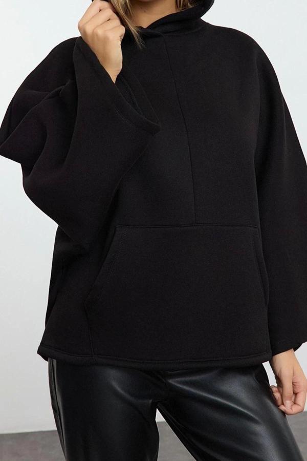 Tarz Bol Kapüşonlu Yarasa Kol Uzun Yarasa Kol Overize Geniş Kalıp Örme Sweatshirt - Image 1