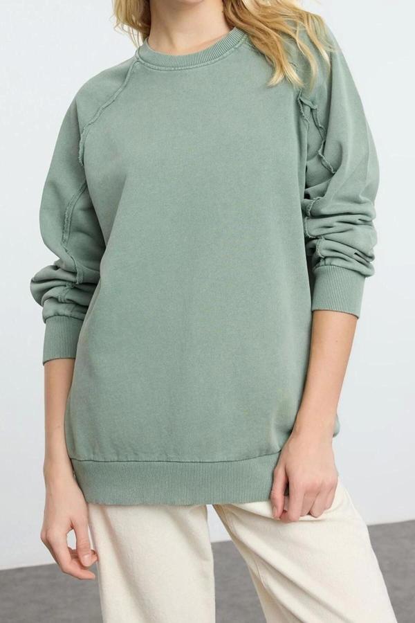 Tarz Regular Bisiklet Yaka Reglan Kol Regular Yıkamalı Normal Kalıp Örme Sweatshirt - Image 1
