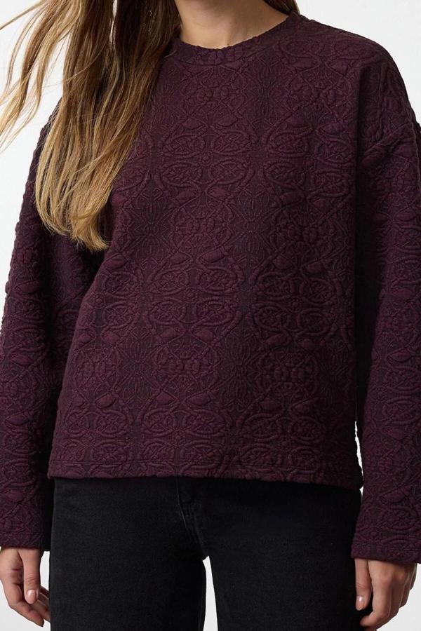 Tarz Regular Bisiklet Yaka Standart Kol Regular Jakarlı Normal Kalıp Örme Sweatshirt - Image 1