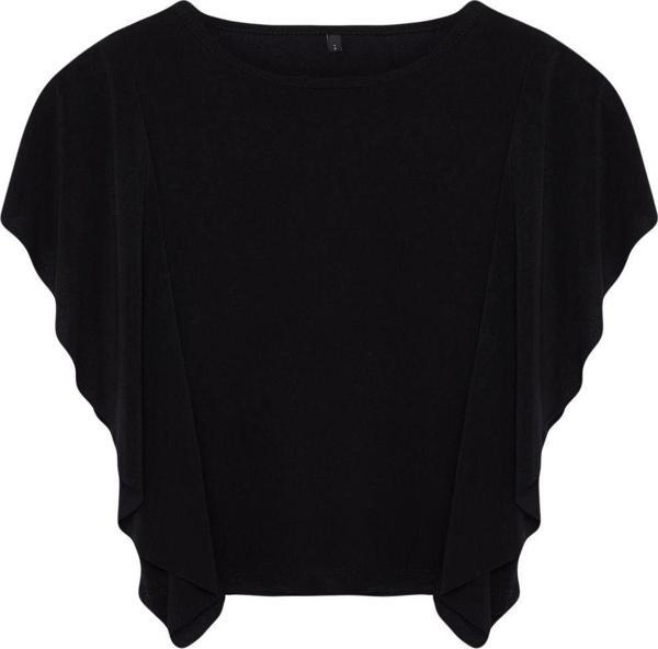 Moda Bisiklet Yaka Örme Slim Düz Desen Casual Günlük Crop Kısa Kol Bluz - Image 1