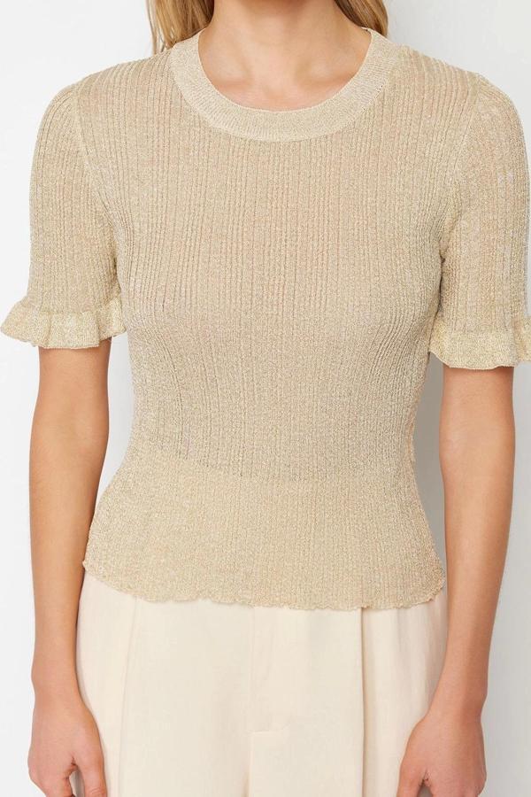 Stil Modern Kadın Regular Standart Kol Bisiklet Yaka Simli Kol Detaylı T-Shirt Görünümlü Triko Kazak - Image 1