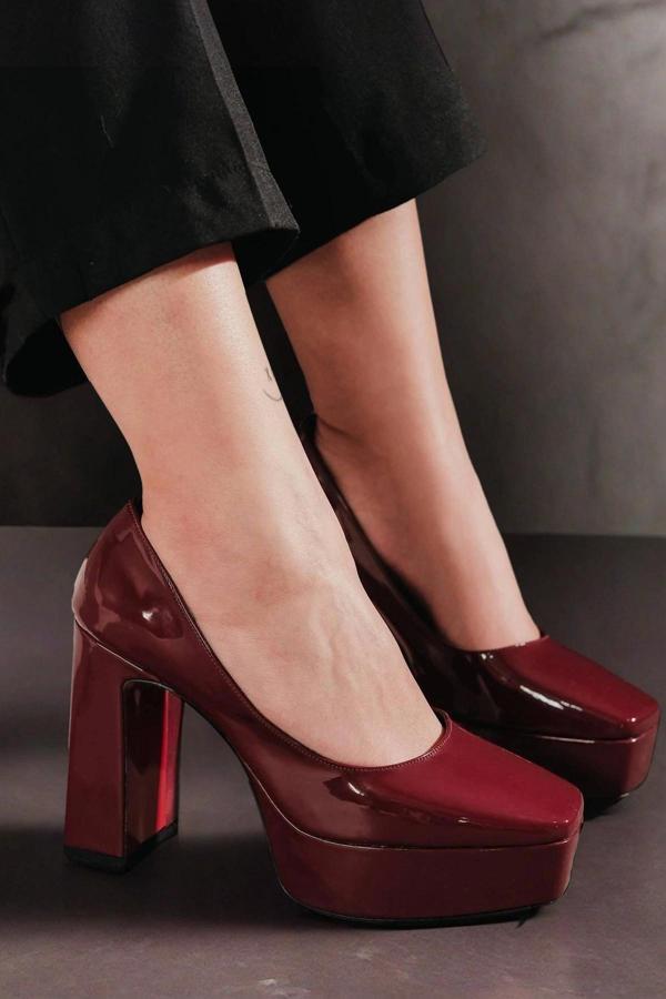 Turuncu Kadın Kalın Topuklu Ayakkabı Stiletto Ecovan - Image 1