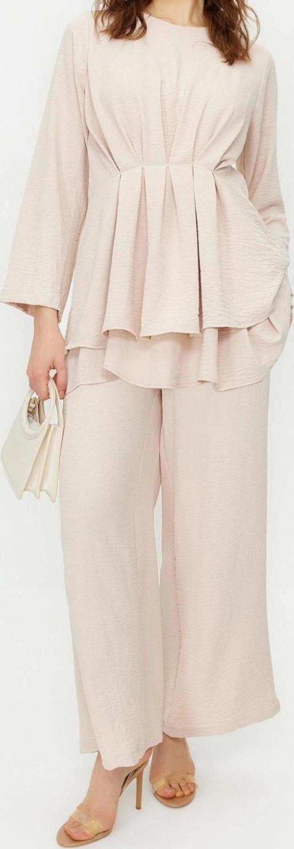 Moda Dokuma Düz Casual Günlük Siyah Büzgülü Aerobin Tunik Pantolon Dokuma Alt Üst Takım - Image 1