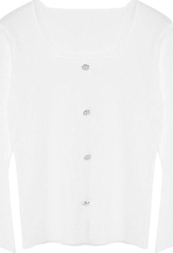Moda Büyük Beden Kare Yaka Triko Fit Düz Desen Casual Günlük Regular Uzun Kol Bluz - Image 1