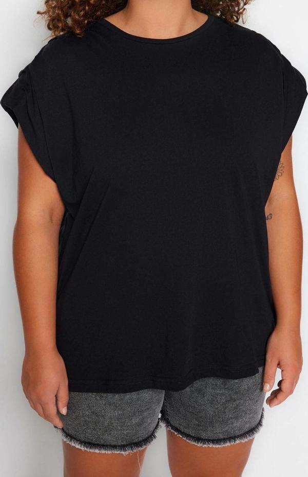 Moda Büyük Beden Bisiklet Yaka Örme Relaxed Düz Desen Casual Günlük Regular Kolsuz Bluz - Image 1