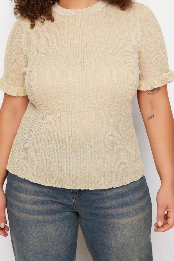 Moda Büyük Beden Bisiklet Yaka Triko Fit Galaksi Desen Casual Günlük Regular Kısa Kol Bluz - Image 1