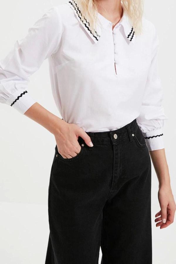 Moda Bebe Yaka Dokuma Regular Düz Desen Şık gece Regular Uzun Kol Bluz - Image 1