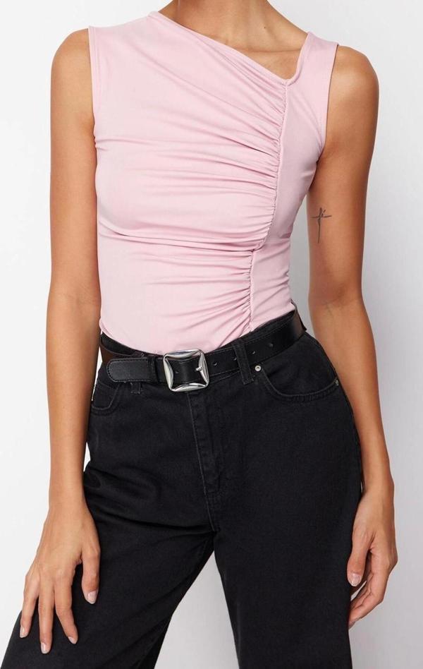 Moda Bisiklet Yaka Örme Regular Düz Desen Casual Günlük Regular Kısa Kol Bluz - Image 1