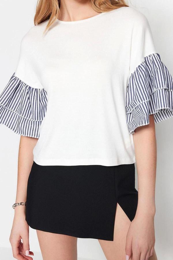 Moda Bisiklet Yaka Örme Regular Düz Desen Casual Günlük Regular Truvakar Kol Kol Bluz - Image 1