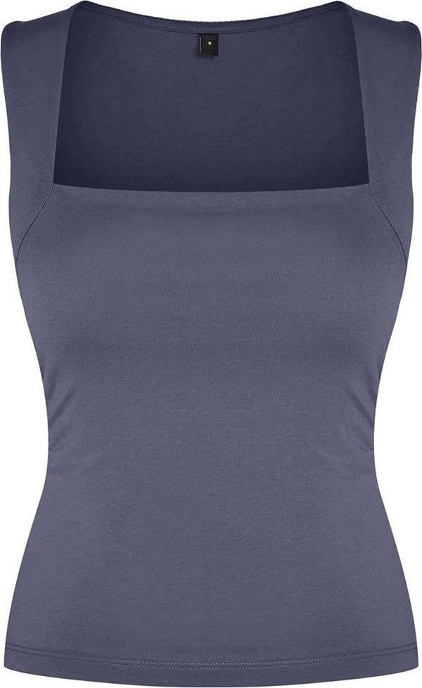 Moda Kare Yaka Örme Slim Düz Desen Casual Günlük Regular Askılı Kol Bluz - Image 1