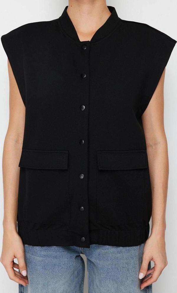 Moda Düğmeli Yaka Örme Regular Düz Desen Casual Günlük Regular Kolsuz Bluz - Image 1