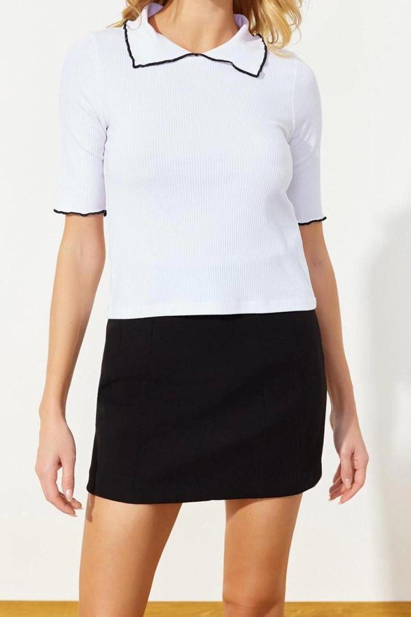 Moda Polo Yaka Örme Slim Düz Desen Casual Günlük Regular Truvakar Kol Kol Bluz - Image 1