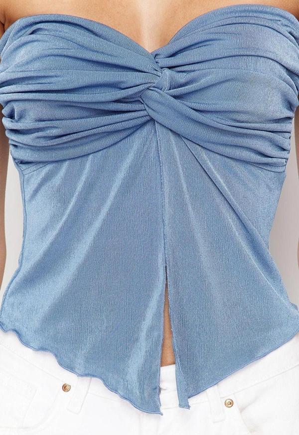 Moda Straplez Örme Slim Düz Desen Casual Günlük Crop Kolsuz Bluz - Image 1