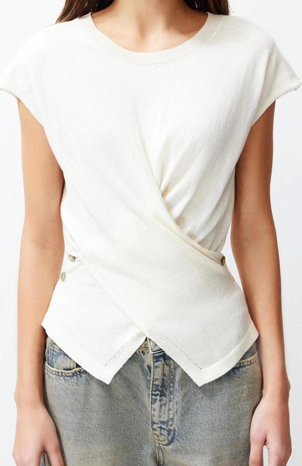 Moda Bisiklet Yaka Triko Slim Düz Desen Casual Günlük Regular Kolsuz Bluz - Image 1