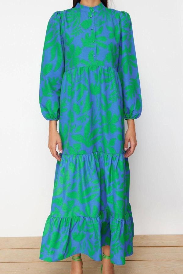 Moda Regular Casual Günlük Terrycotton Dokuma Bisiklet Yaka Uzun Kol A-Line Maxi Boy Tesettür Elbise - Image 1